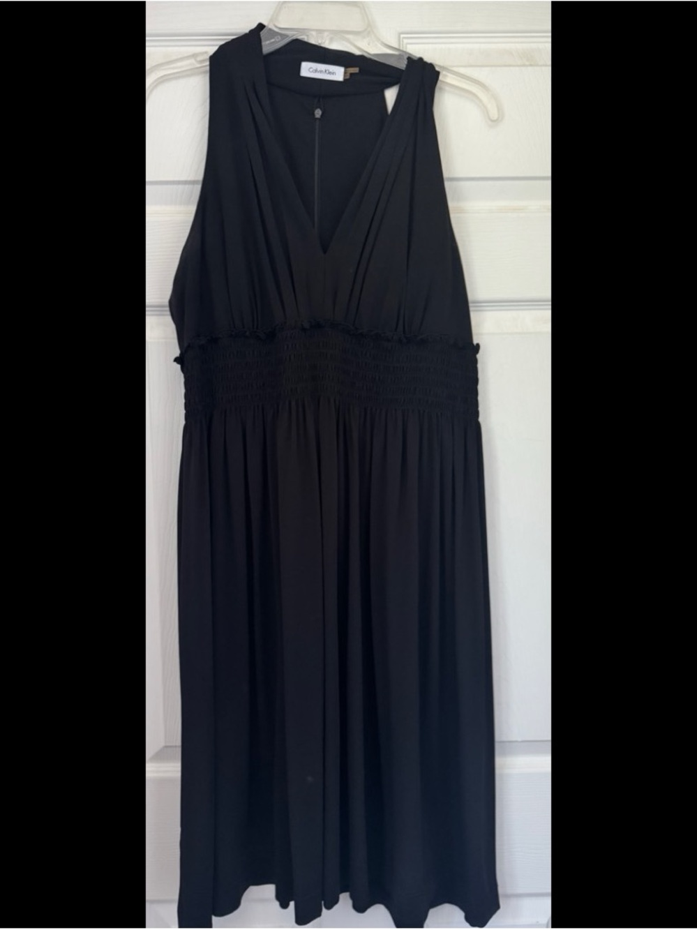 Calvin Klein Black Sleeveless V-Neck Smocked-Waist Mini Dress